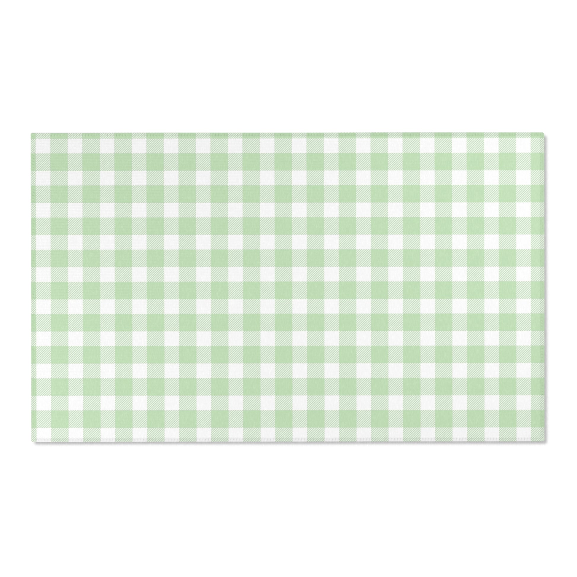 Sage Gingham area rug on a light wood floor