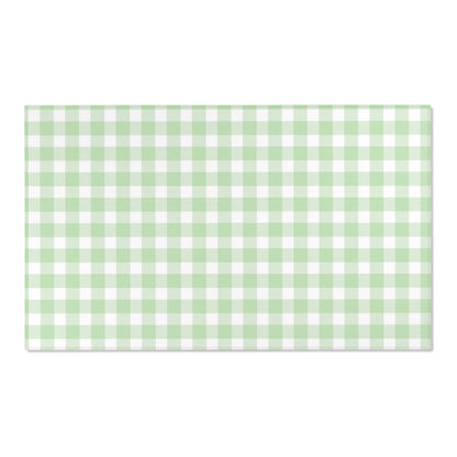 Sage Gingham area rug on a light wood floor