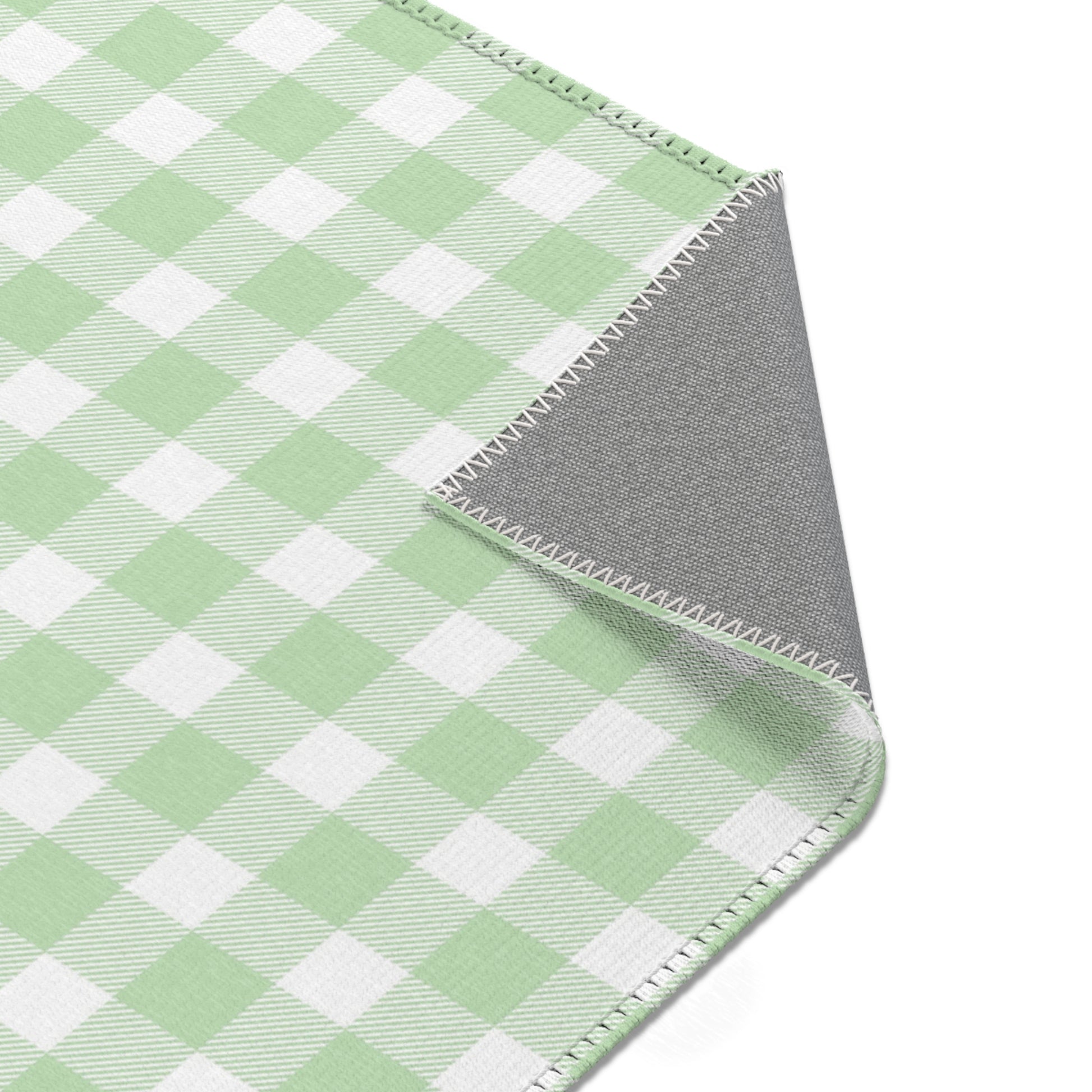 Sage Gingham nursery rug edge and pile detail