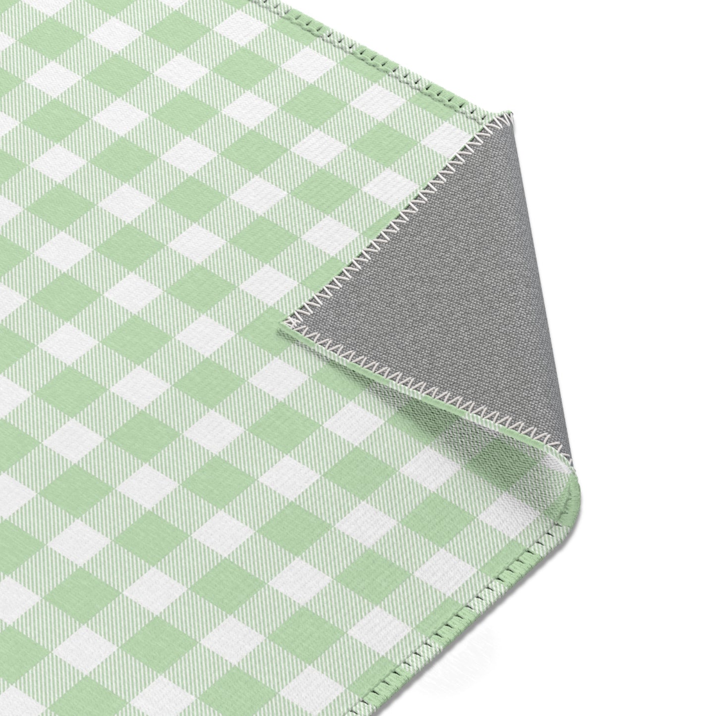 Sage Gingham nursery area rug in landscape orientation