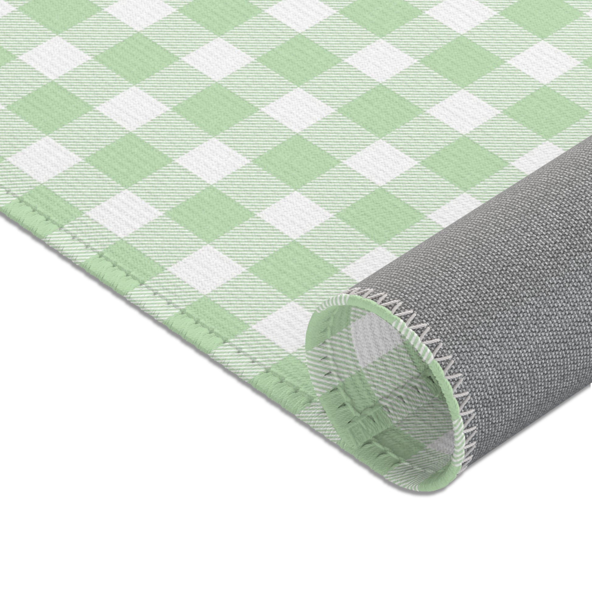 Sage Gingham nursery area rug in portrait orientation