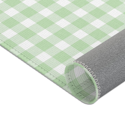 Sage Gingham nursery area rug in portrait orientation