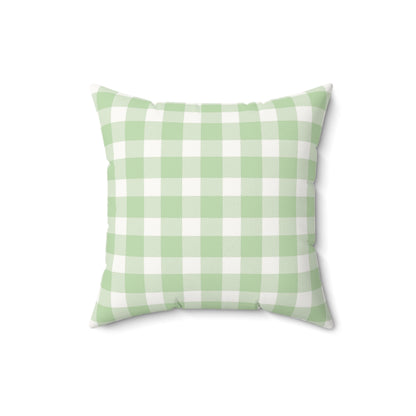 Faux suede nursery pillow in a sage green and white check