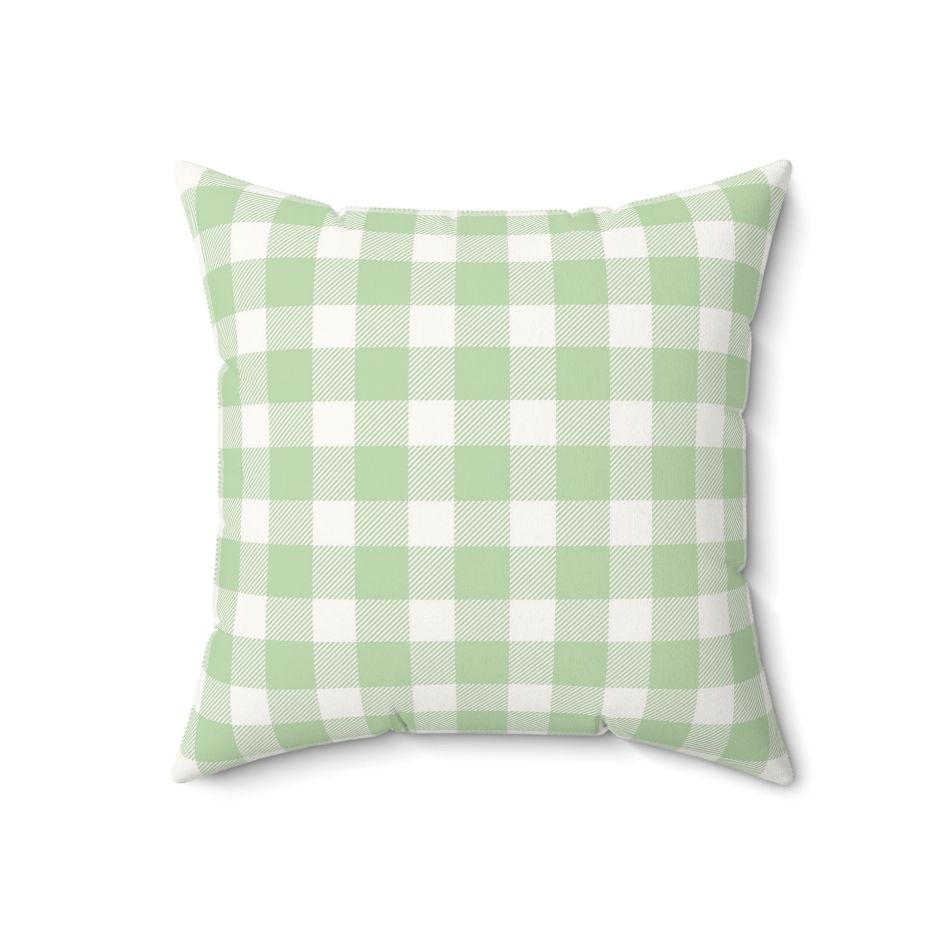 Sage Gingham pillow, green check on faux suede