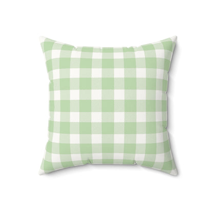 Sage Gingham pillow, green check on faux suede