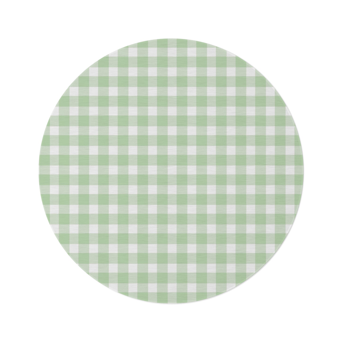 Sage Gingham round nursery rug on a baby room floor