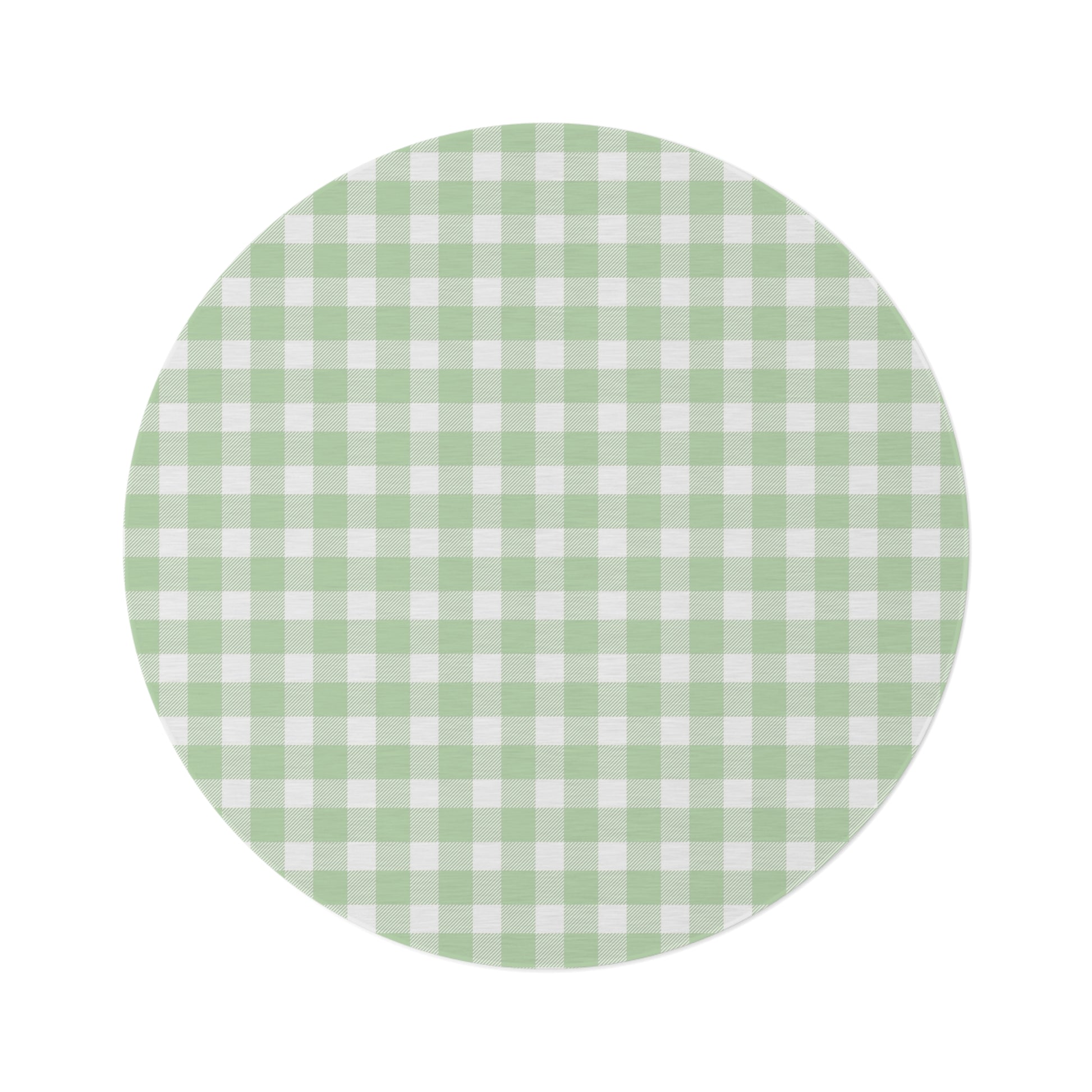 Sage Gingham round nursery rug on a baby room floor
