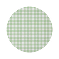 Sage Gingham round nursery rug on a baby room floor