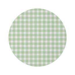 Sage Gingham round nursery rug on a baby room floor