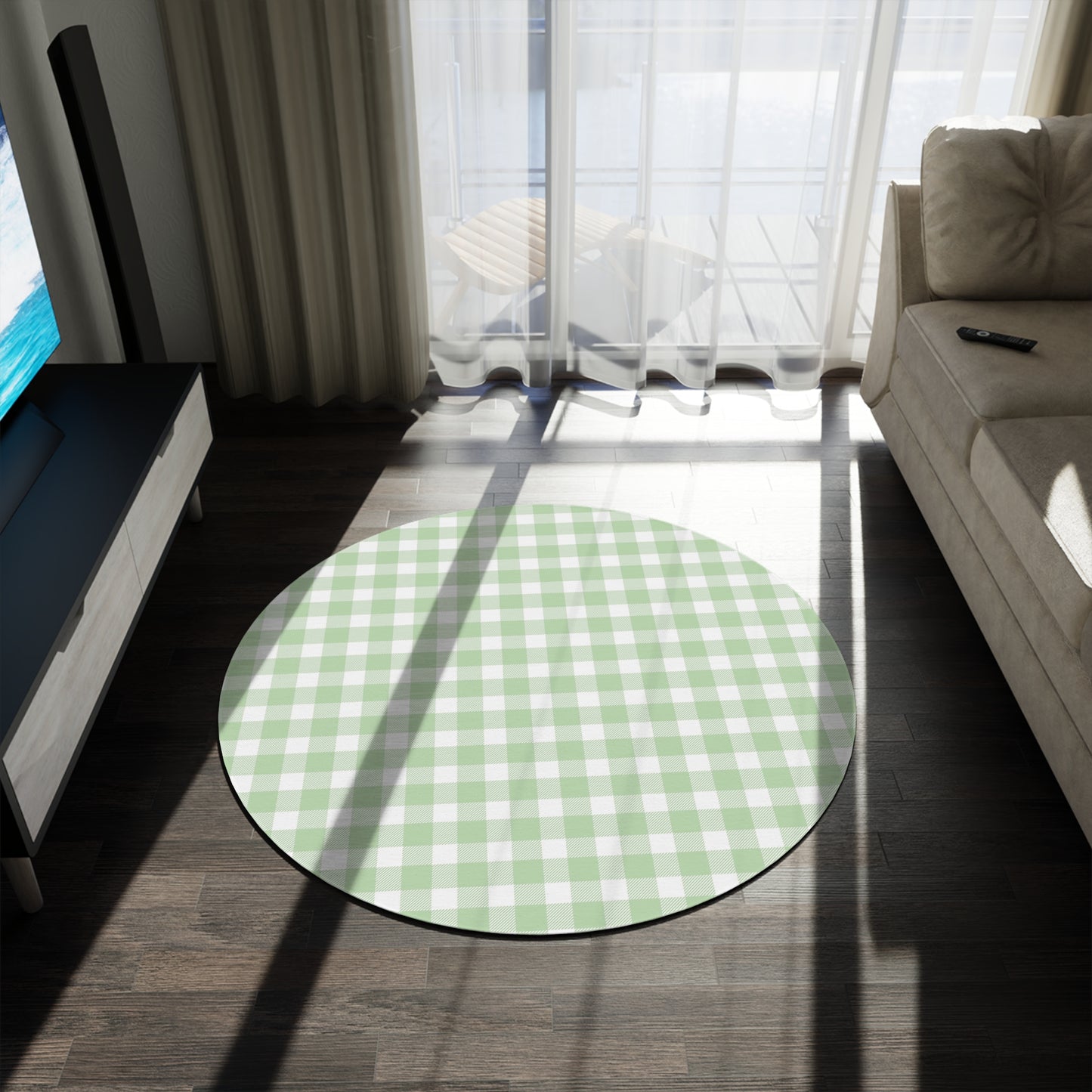 60 inch round nursery rug, Sage Gingham check