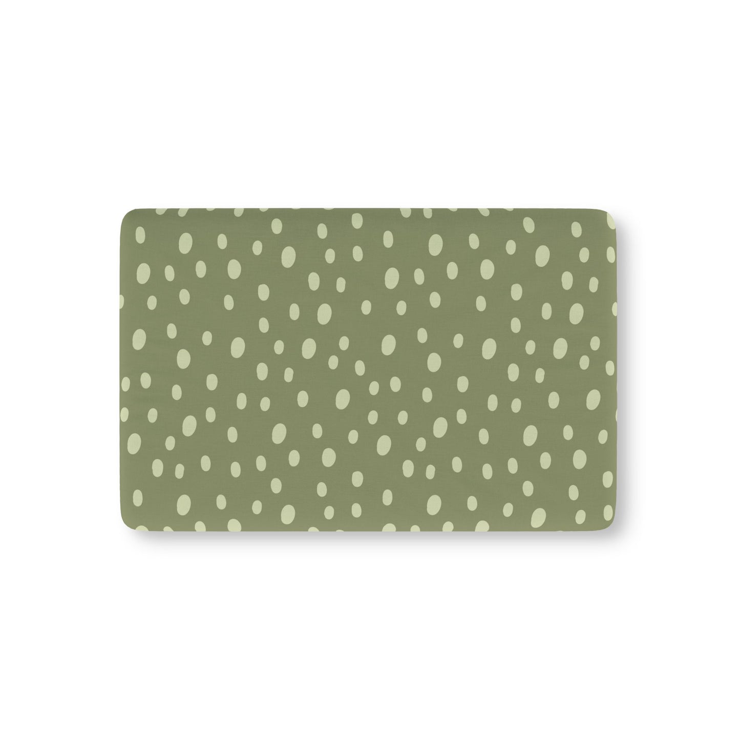 Sage Speckle fitted crib sheet on a nursery crib mattress