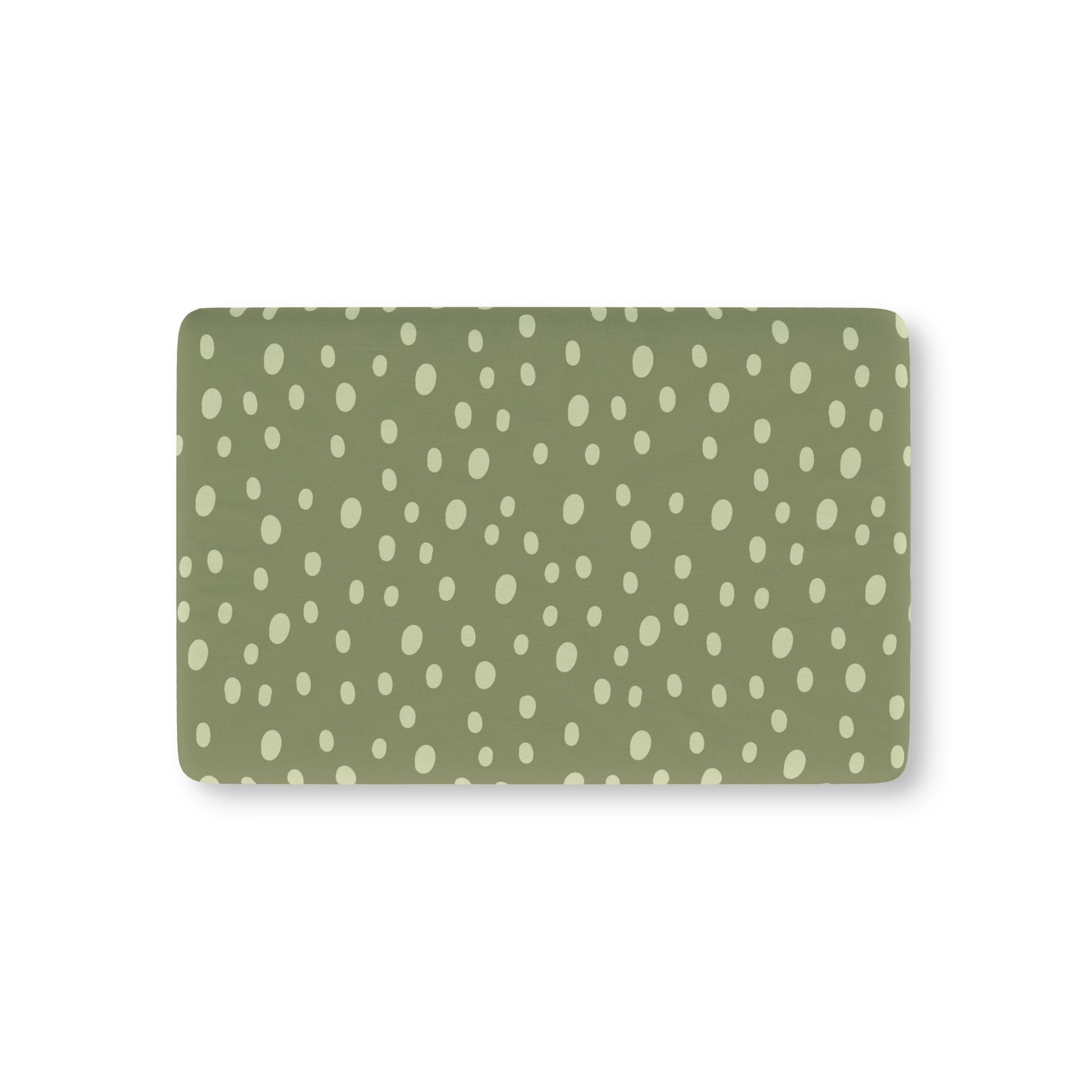 Sage Speckle fitted crib sheet on a nursery crib mattress