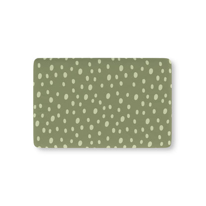 Sage Speckle fitted crib sheet on a nursery crib mattress