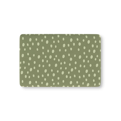 Sage Speckle fitted crib sheet on a nursery crib mattress