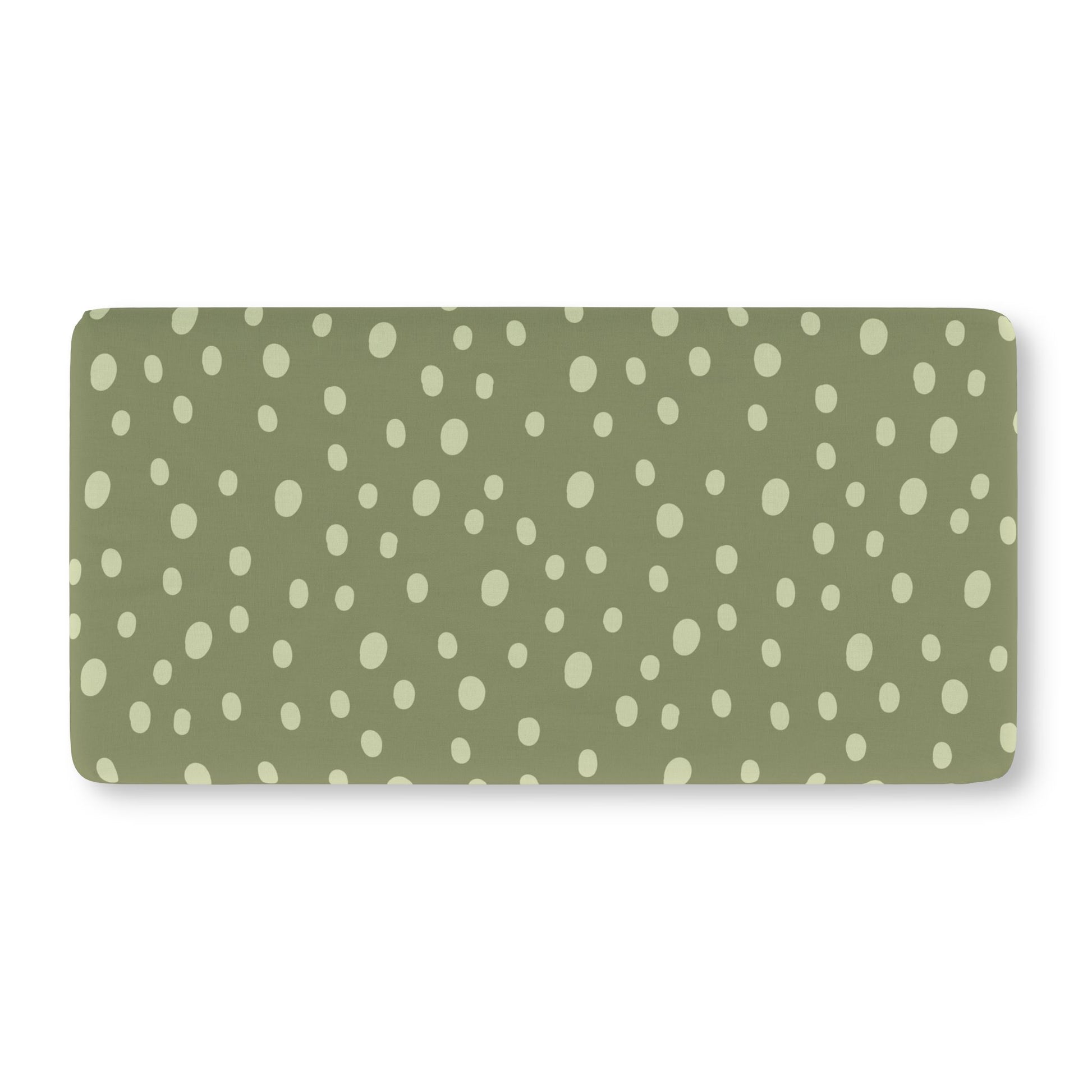 Fitted crib sheet in cream dots on sage green, Sage Speckle print