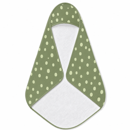 Sage Speckle hooded baby towel wrapped around a baby