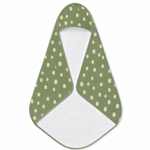 Sage Speckle hooded baby towel wrapped around a baby