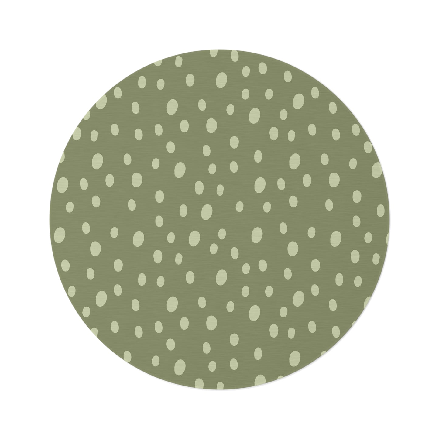 Sage Speckle round nursery rug on a baby room floor