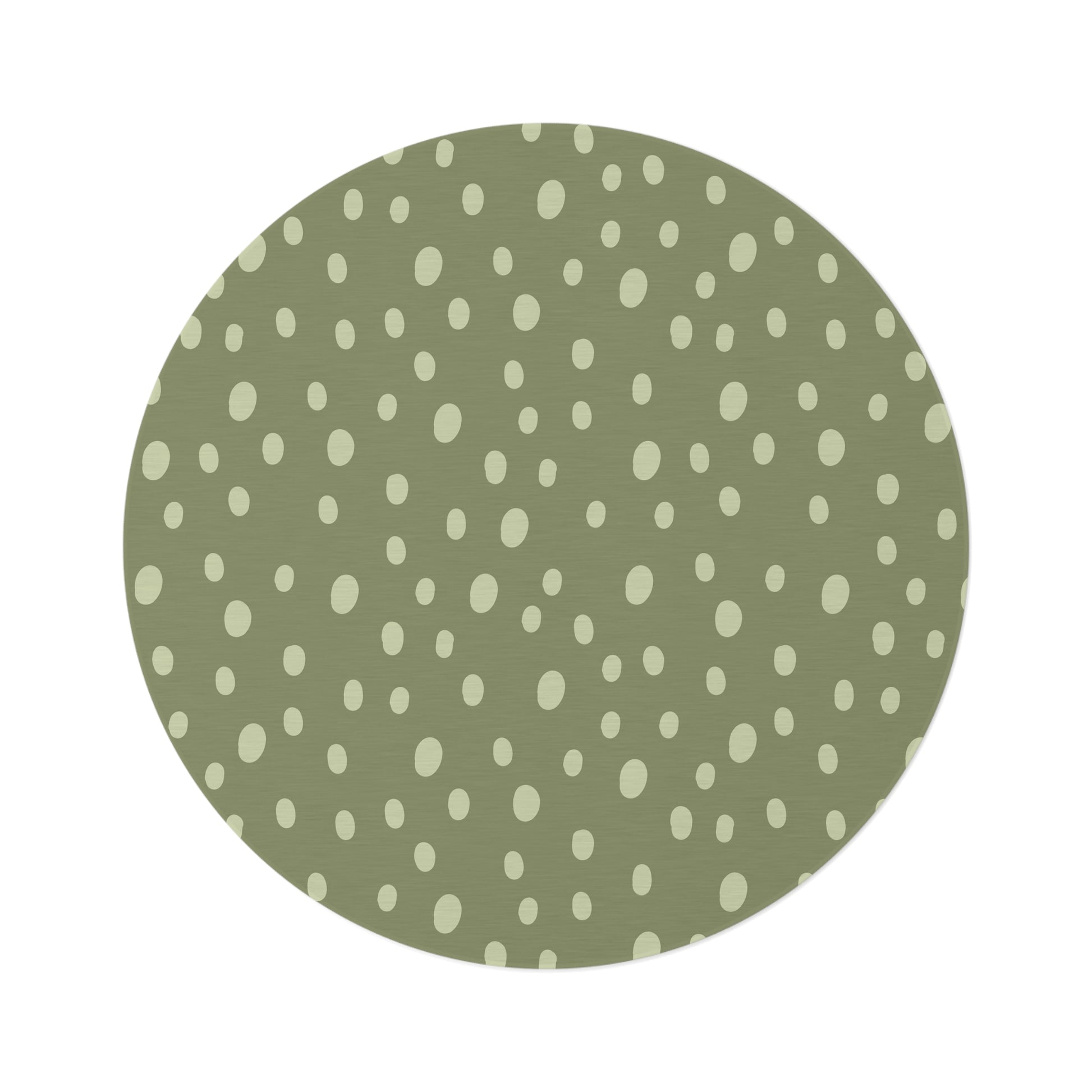 Sage Speckle round nursery rug on a baby room floor