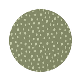 Sage Speckle round nursery rug on a baby room floor
