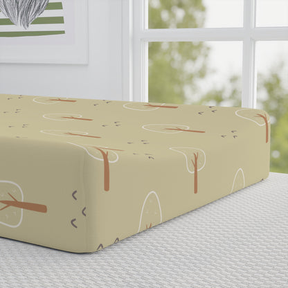 Scandi Forest pad cover matching the nursery crib sheet