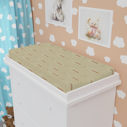 Close detail of the Scandi Forest print on the changing pad cover