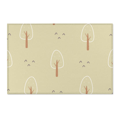 Minimal woodland area rug beside a crib