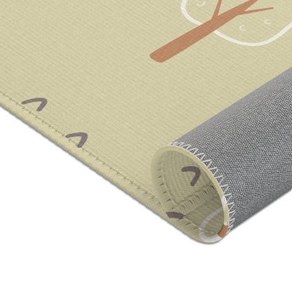 Scandinavian tree print rug on a pale floor