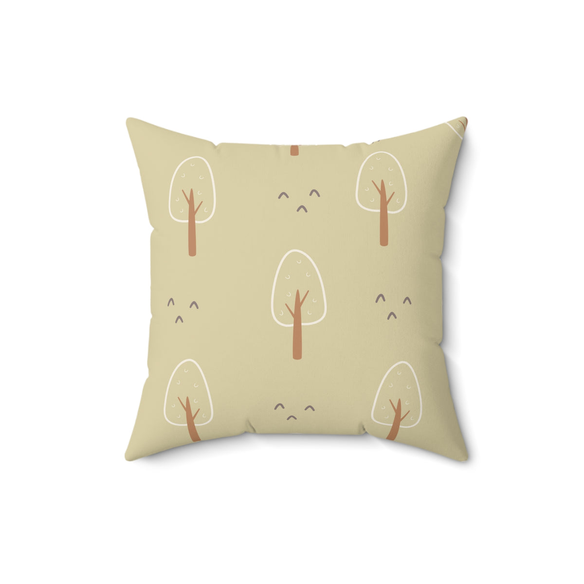 Faux suede nursery pillow in green and cream, Scandi Forest print