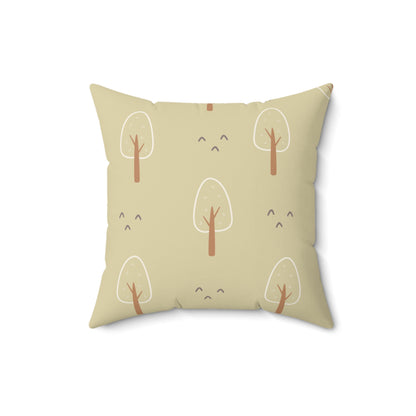 Faux suede nursery pillow in green and cream, Scandi Forest print