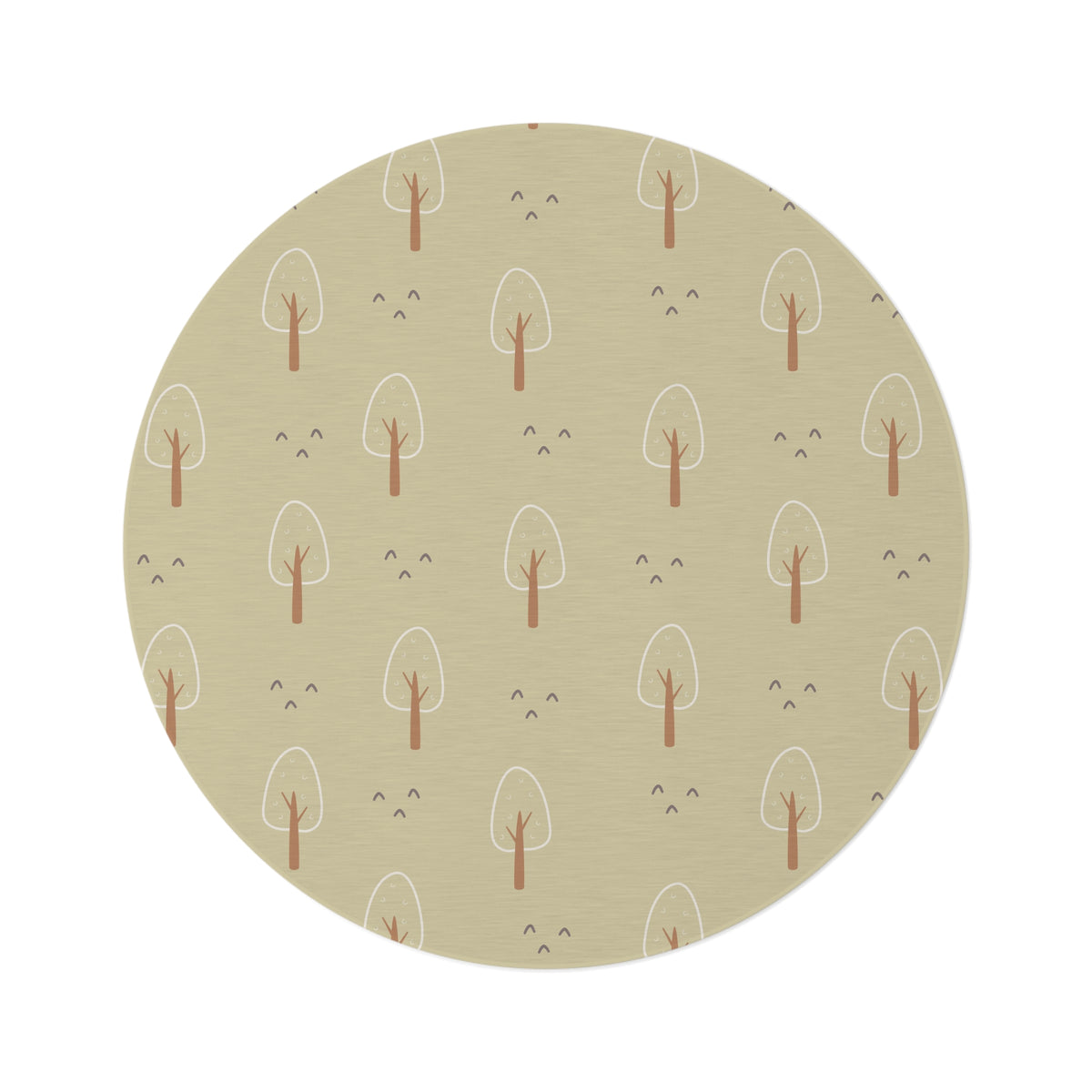 Scandi Forest round nursery rug on a baby room floor
