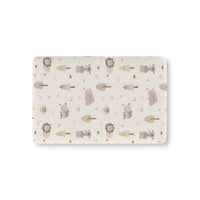 Sleepy safari fitted crib sheet on a nursery crib mattress