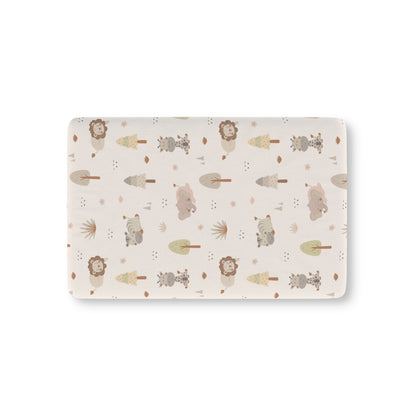 Sleepy safari fitted crib sheet on a nursery crib mattress