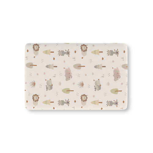 Sleepy safari fitted crib sheet on a nursery crib mattress