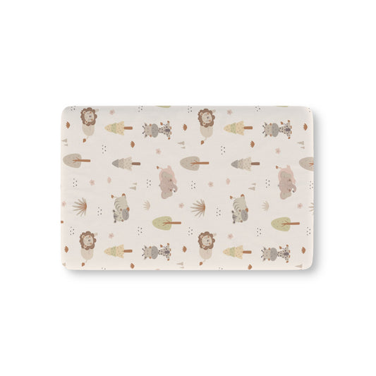 Sleepy safari fitted crib sheet on a nursery crib mattress
