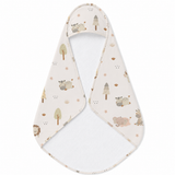 Sleepy Safari hooded baby towel wrapped around a baby