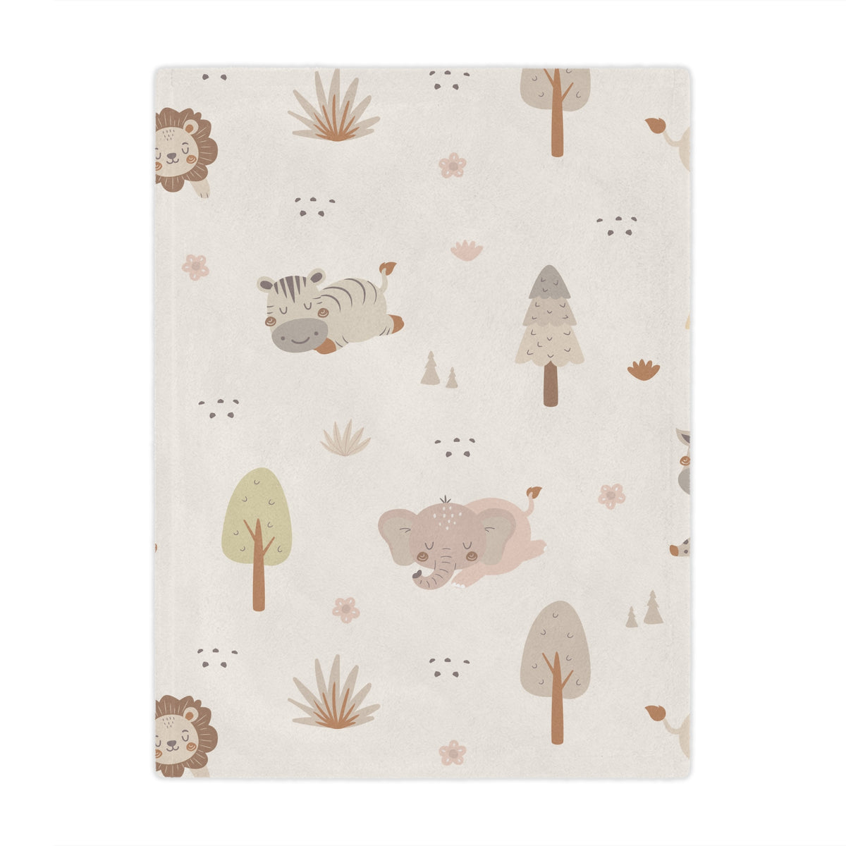 Cream safari print minky baby blanket folded