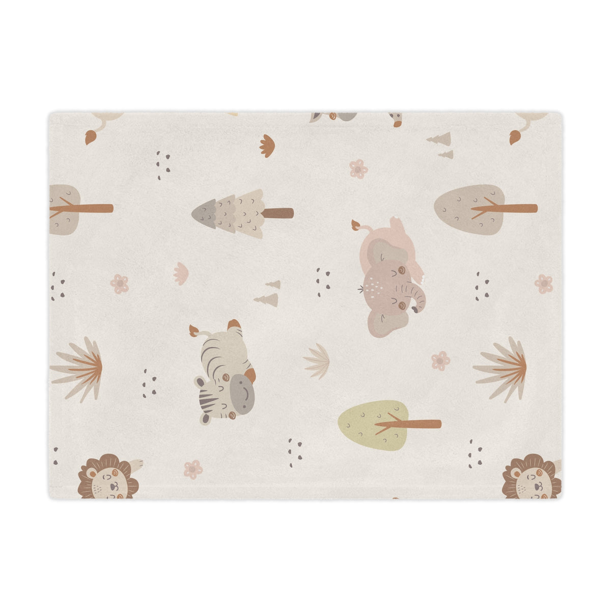 Close-up of the plush minky texture on a neutral safari baby blanket