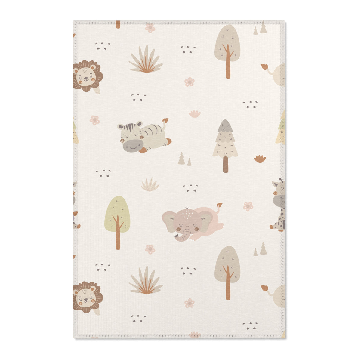 Sleepy safari nursery area rug in a neutral baby room