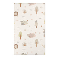 Rectangular cream safari nursery rug shown from above