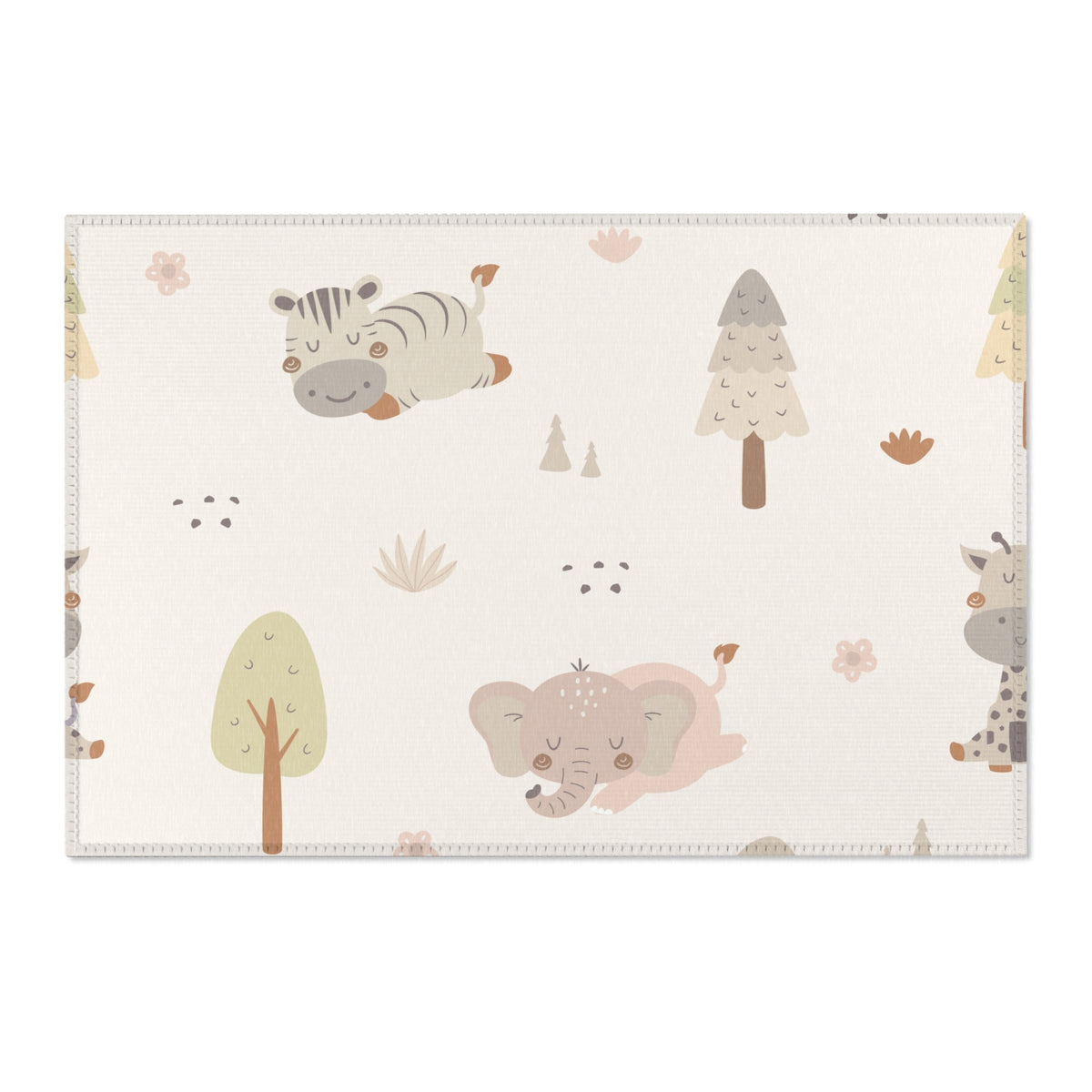 Washable sleepy safari area rug under a nursery crib