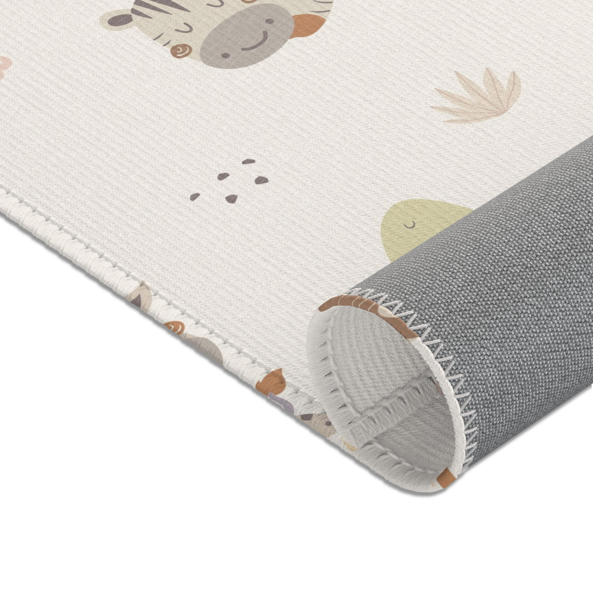 Neutral cream safari nursery rug shown at full size