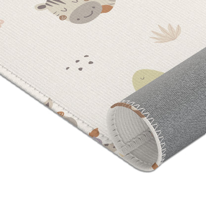 Neutral cream safari nursery rug shown at full size
