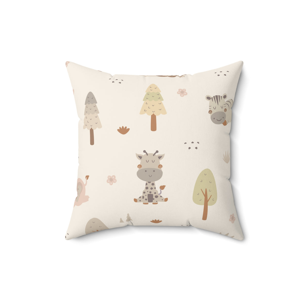 Faux suede nursery cushion with sleeping cream safari animals