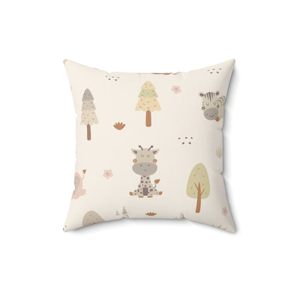 Faux suede nursery cushion with sleeping cream safari animals