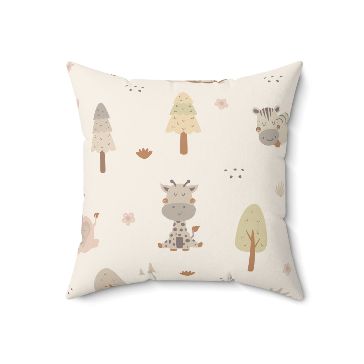 Close-up of the faux suede texture on a neutral safari nursery pillow
