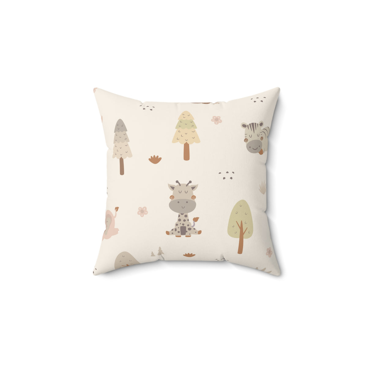 Square cream safari print cushion for a neutral baby room