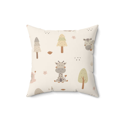 Sleepy safari cushion shown against a neutral nursery wall
