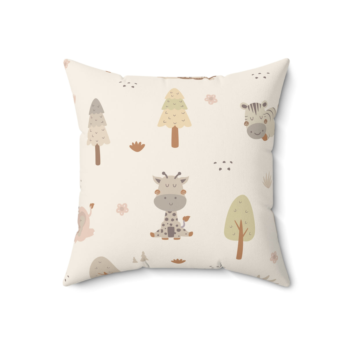 Reverse side of the sleepy safari nursery pillow