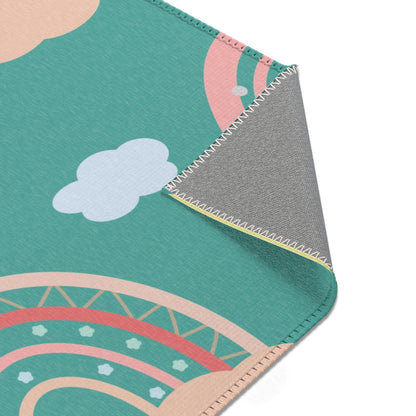 Teal Sky Rainbows rectangular nursery area rug